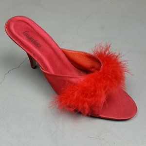 SOLd Vtg Fredericks of Hollywood Glamour Girl 10 Red Marabou Slippers High Heels